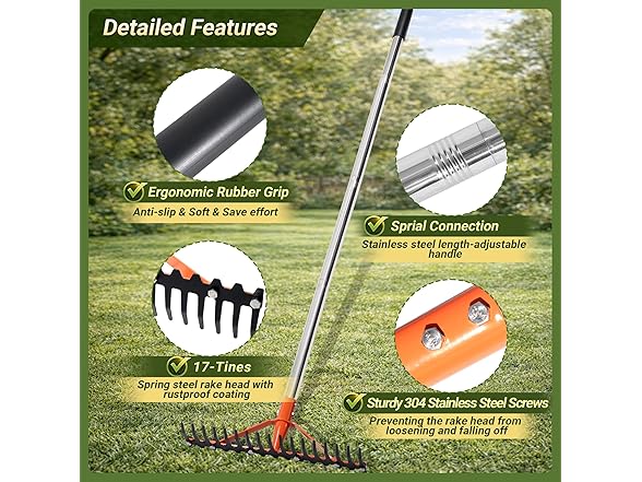 CKLT 17-Tine Garden Rake 62in Handle