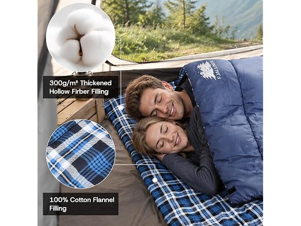 FJALLNOK Queen Size Flannel Sleeping Bag