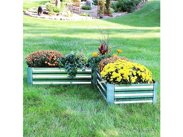 Sunnydaze L-Shaped Raised Garden Bed, Silver
