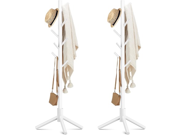 Wooden Coat Rack Stand With 8 Hooks