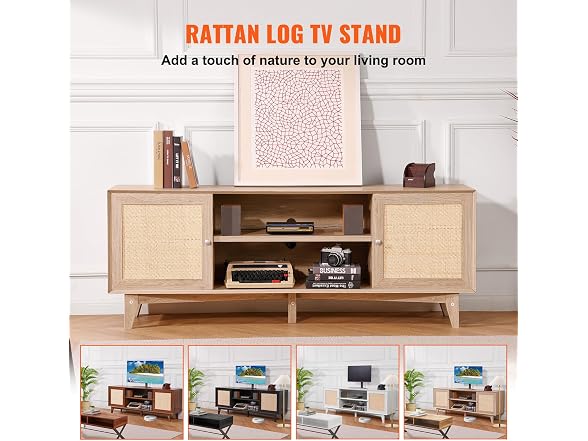 Rattan TV Stand, Mid Century Modern 75inch