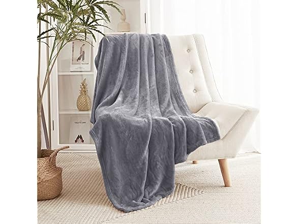 RYB HOME Grey Fleece Throw Blanket