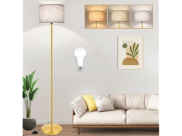 TOBUSA 65‘’ Gold Floor Lamp with 3-Color LED Bulb