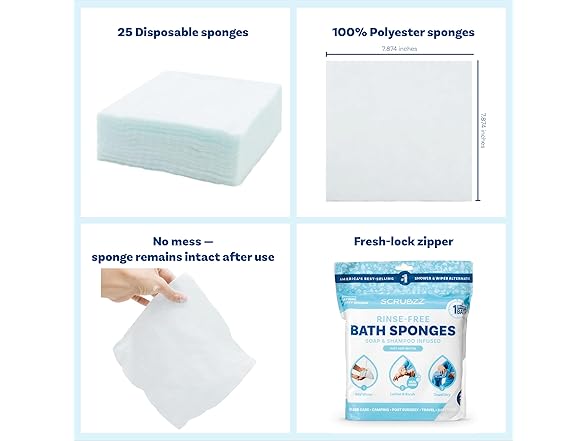 Scrubzz Disposable Rinse Free Bathing Wipes