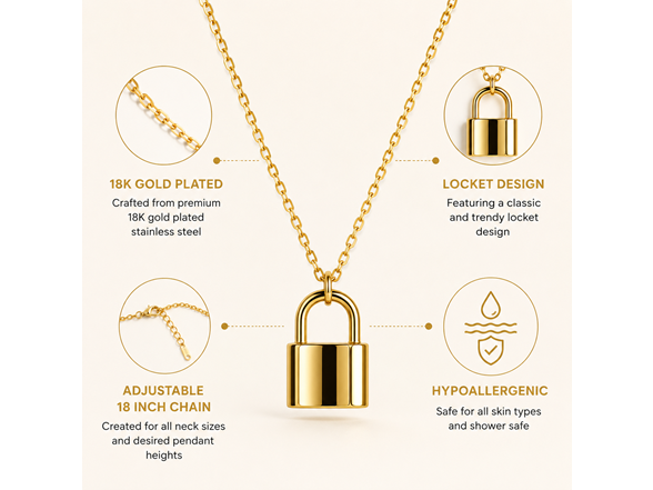 18K Gold Plated Locket Pendant Necklace