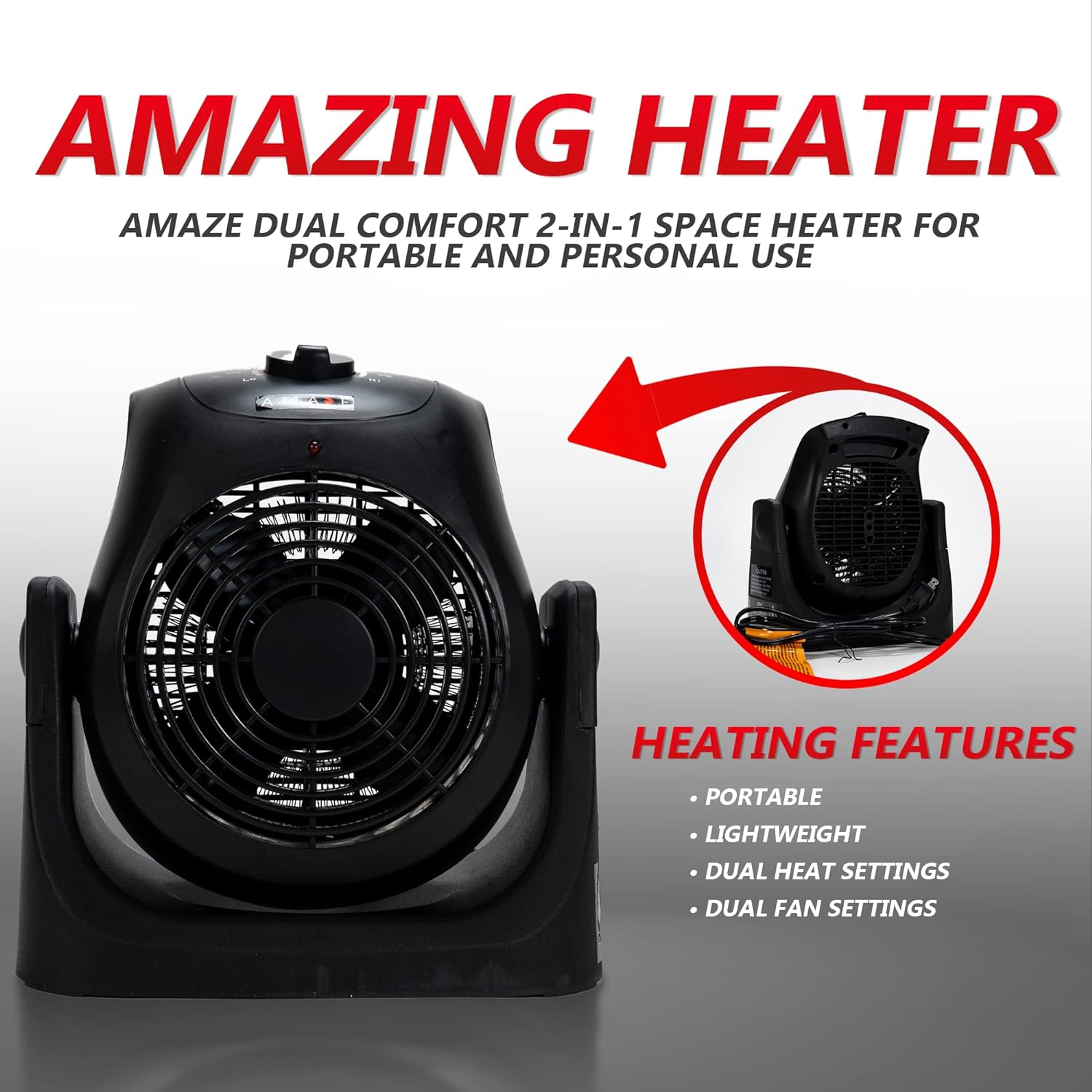Amaze-Heater 750/1500W All Season Heater Fan - Gallery 9