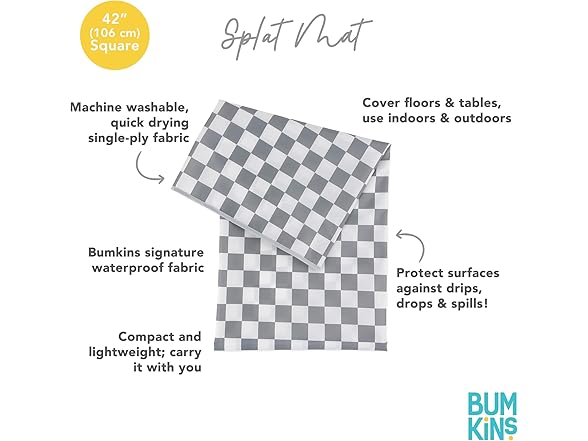 Bumkins Baby Splat Mat, Gray Check