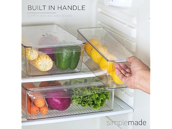 SIMPLEMADE Clear Refrigerator Organizer Bins - Pack of 3