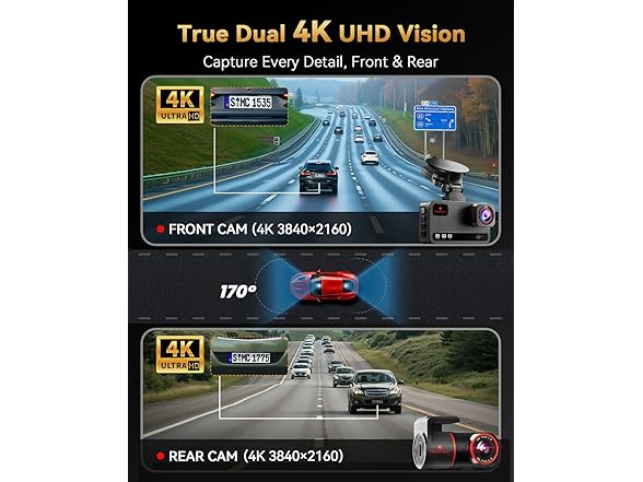 4K+4K Dash Cam Front and Rear | 128GB SD