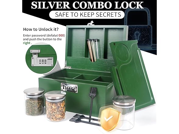 TISEMENT Large Green Bamboo Box with Combination Lock