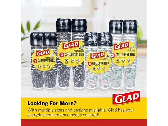 Glad Disposable Coffee Cups with Lids, 12 Oz