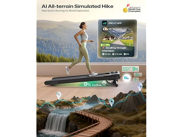 UREVO Smart Treadmill with 9% Auto Incline
