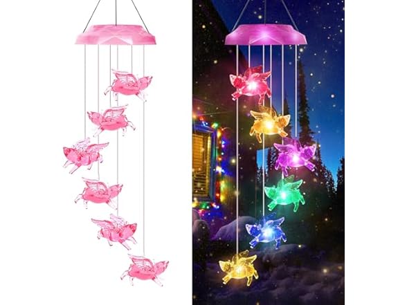 Solar Pig Wind Chimes with LED Lights
