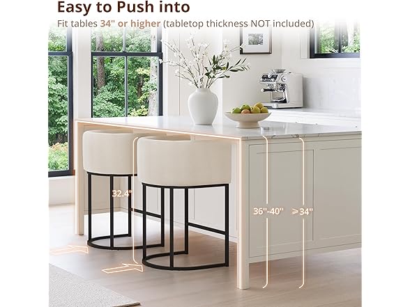 LUE BONA 27" H Counter Height Bar Stools Set of 2, Modern Barrel Counter Stools with Backrest and Arms, Black Metal Frames, Linen Fabric Upholstered Accent Barstools for Kitchen Island, Linen Color (Open Box)