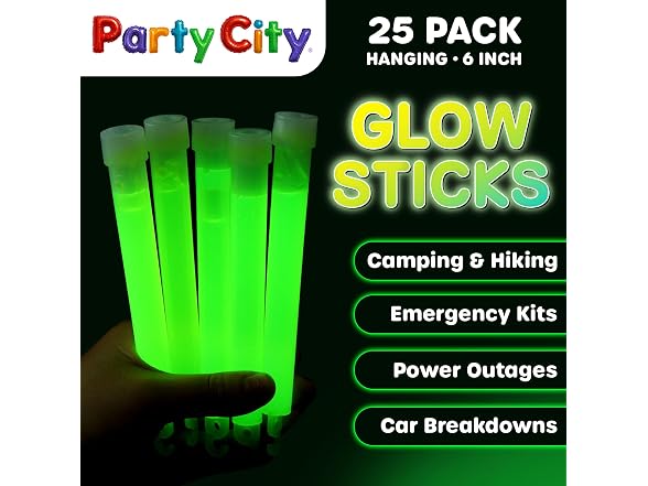Party City Green Glow Sticks Bulk Pack 6”- 25pk 