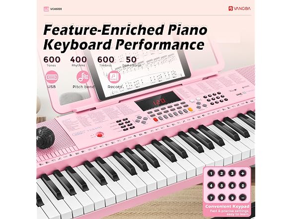 VANGOA Pink Electric Piano Keyboard