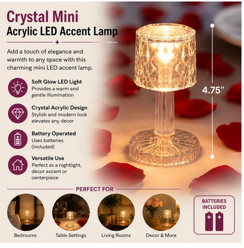 4-Pack 4.75" Crystal Mini Acrylic LED Accent Lamp Light - Gallery 4
