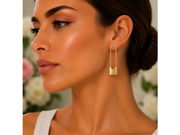 18K Gold Plated Padlock Drop Earrings