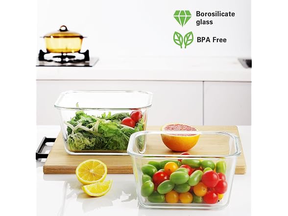HOMBERKING 4pc 63oz Grey Glass Food Containers