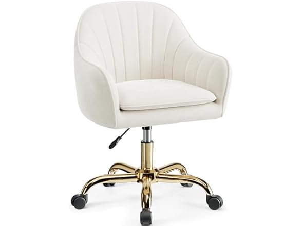 BestEra Vanity Chair with Wheels, Comfy Home Office Desk Chairs Adjustable Modern Velvet Makeup Vanity Chairs for Bedroom Living Room-Beige (Open Box)