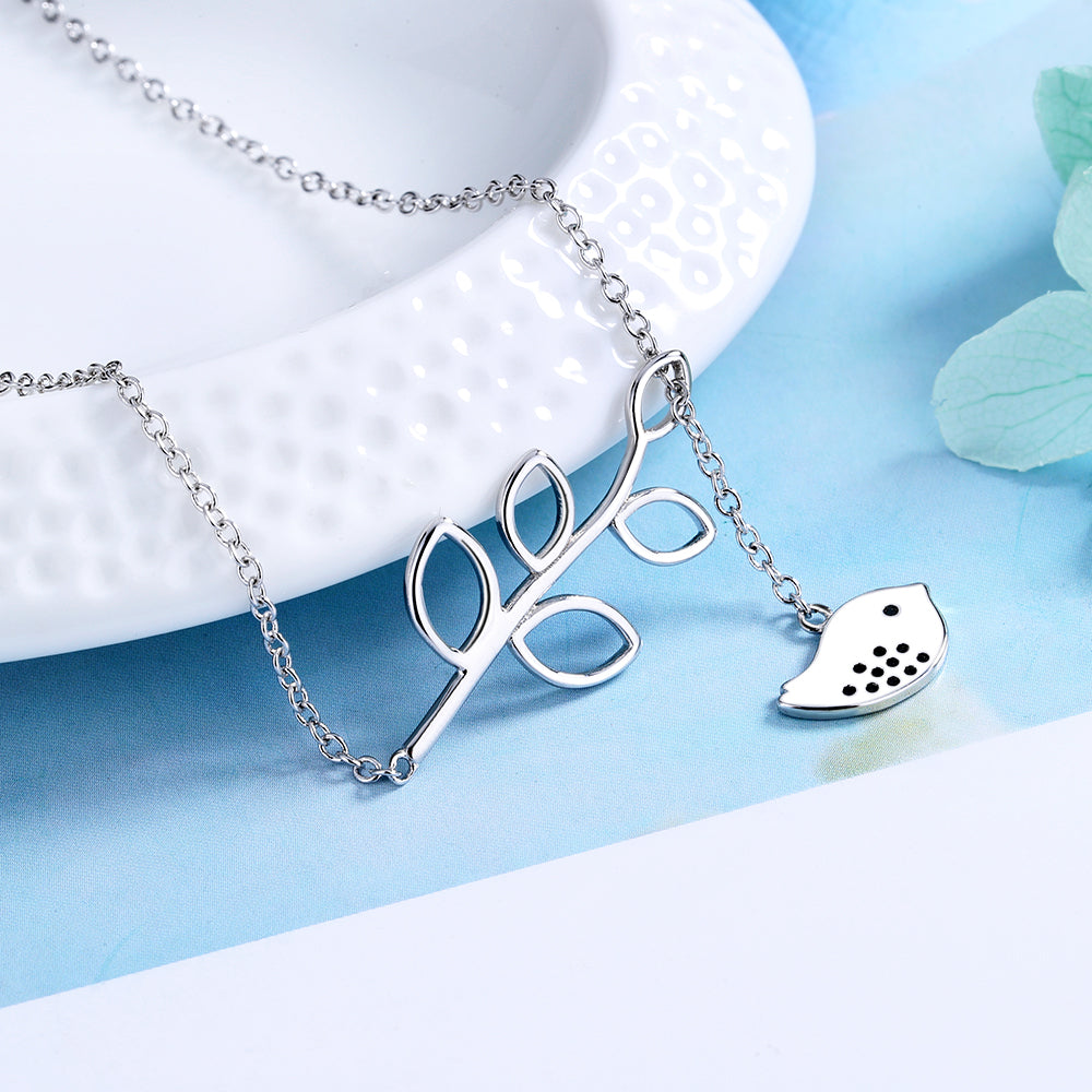 Lariat Brid and Leaf Pendant Necklace - Gallery 5