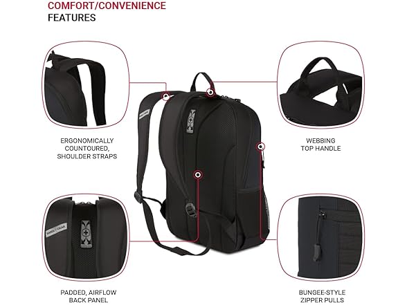 SwissGear Intro Laptop Backpack, Black, 17.5”x12”x6”