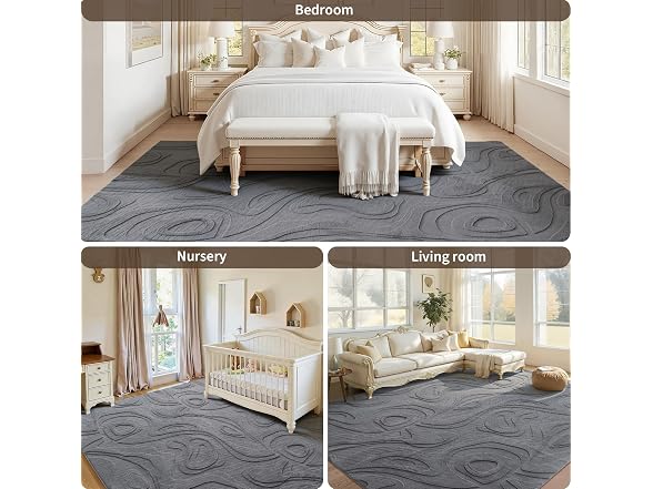 UKISS Grey Embossed Washable Rug 8'x10'