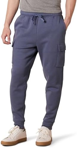 Amazon Essentials Men's Cargo Fleece Jogger Sweatpant with Relaxed Fit, Indigo, Large