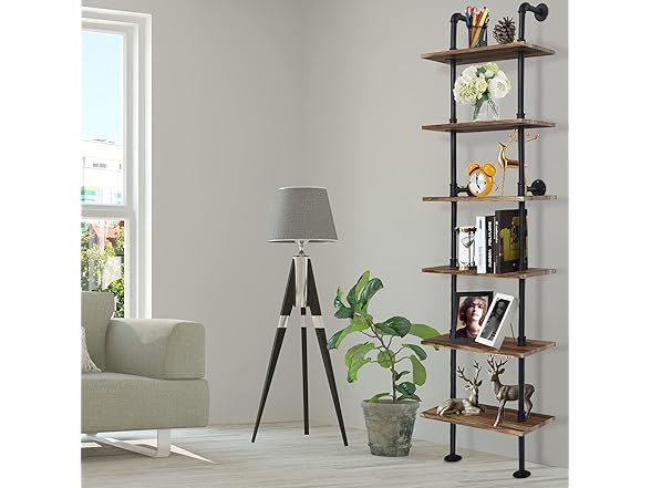 Hysache 6-Tier Pipe Shelves, 82 inch Wall-Mounted Bookshelf 