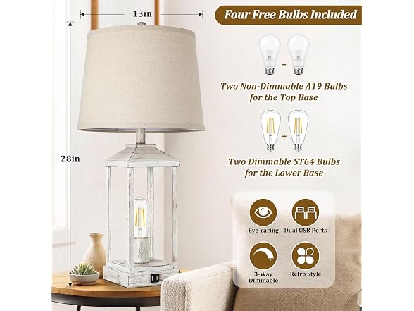 White Farmhouse Table Lamps, Set of 2