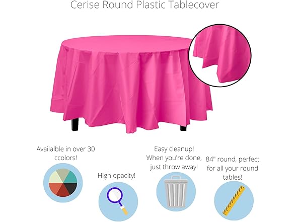 Exquisite Cerise Round Plastic Table Cover