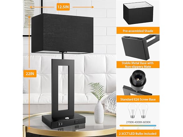 Kondras 3 Color Temperatures Black Table Lamps Set of 2