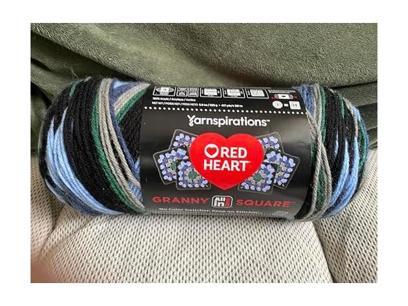 All In One Granny Square Yarn by Red Heart- Black Silver Sea