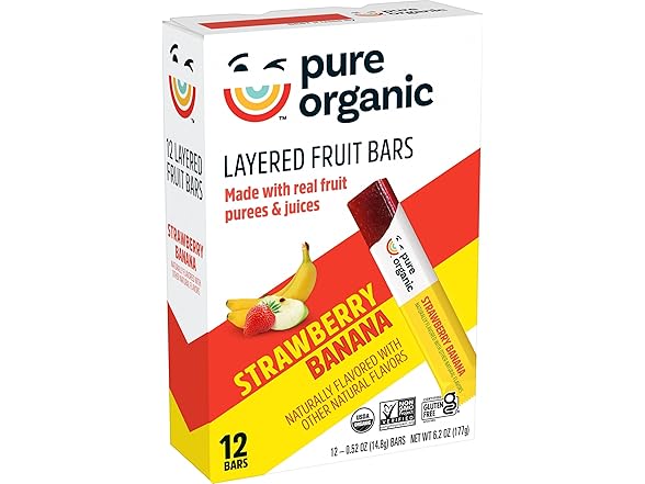 24CT Pure Organic Layered Fruit Bars, Strawberry Banana