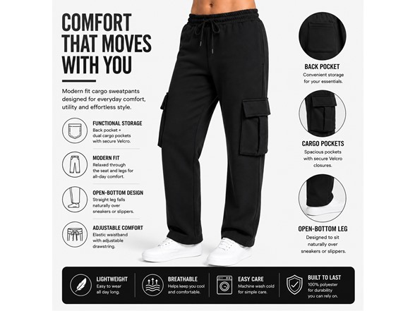 3Pk Womens Open Bottom Fleece Sweatpants