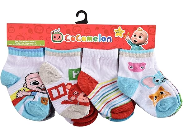 CoComelon boys Quarter Socks,10 Pack, XS
