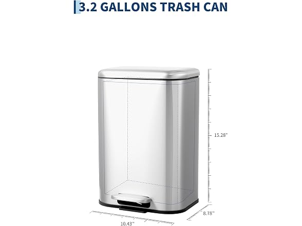 Takywep 12L Rectangular Stainless Steel Trash Can