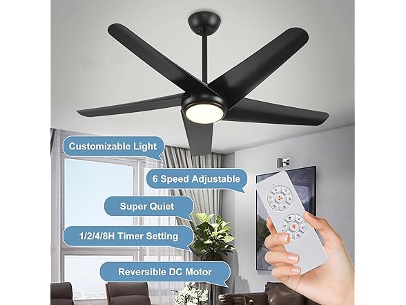 KINDLOV 52in 5-Blade Ceiling Fan with Light
