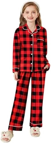 Girls Plaid Long Sleeve Pajamas Set