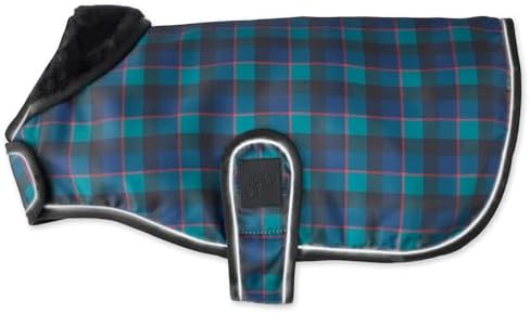 Pet Passion Dog Raincoat Faux Fur Trimmed Lined and Water Resistant Pet Jacket, Black Watch Plaid, XX-Large