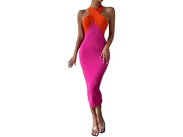 Wdirara Women (XS) V Neck Cut Out Split Side Dress