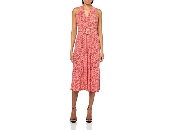 HALSTON H Womens Sleeveless Belted Mini Dress