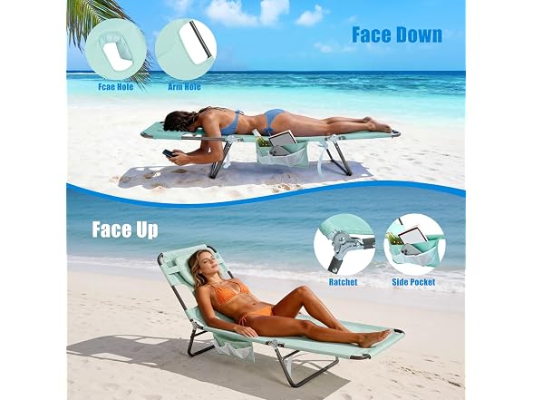 SUNNYFEEL Teal Lay Flat Tanning Lounger