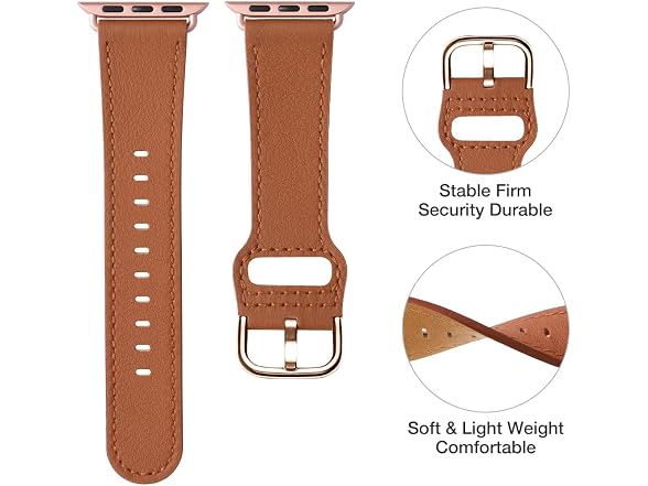 2 PK Leather Strap Band for Apple Watch- Brown/ Rosegold