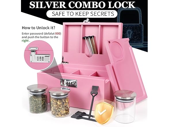 TISEMENT Large Pink Bamboo Box with Combination Lock
