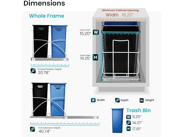 Home Zone Living 15 Gallon Pull Out Dual Kitchen Trash Can