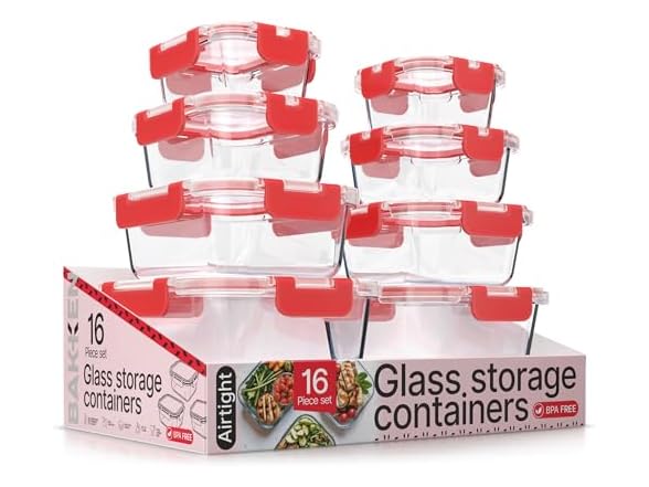 Borosilicate Glass Food Containers with Lids 16 Pc