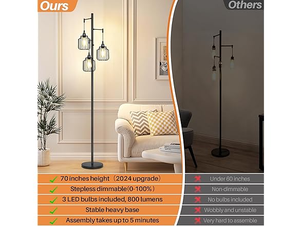 BrightHome Dimmable Floor Lamp