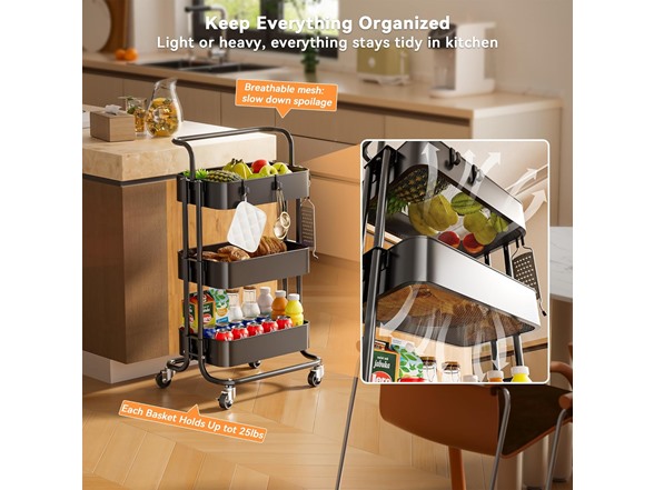 YIPPPPE 3 Tier Mesh Utility Cart