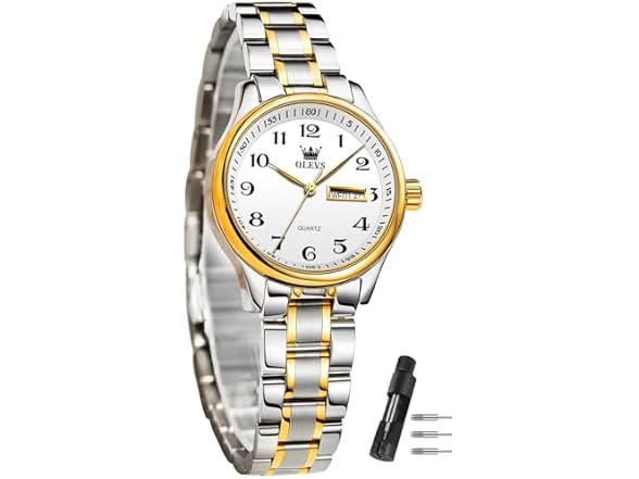 OLEVS Women’s Day Date Steel Watch- Silver